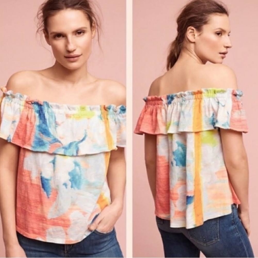 Anthropologie Meadow Rue Top Effervesce Off The Shoulder Multicolor XS